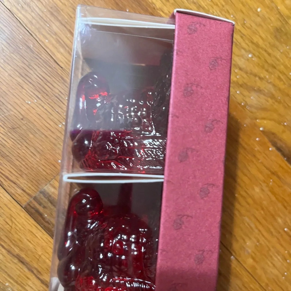 Williams-Sonoma Cranberry Red Taper Candle Holders (Set of 4) Glass Turkeys